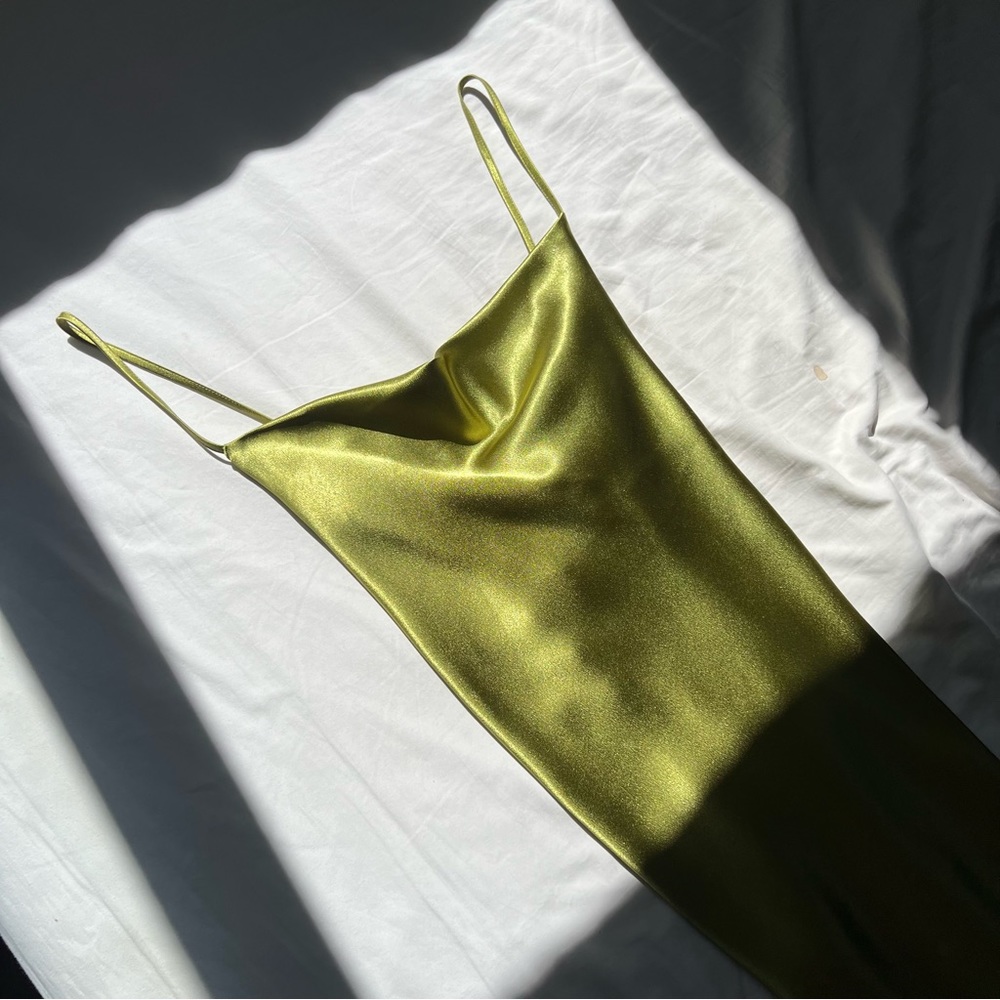 Moon River Green Satin Dress
